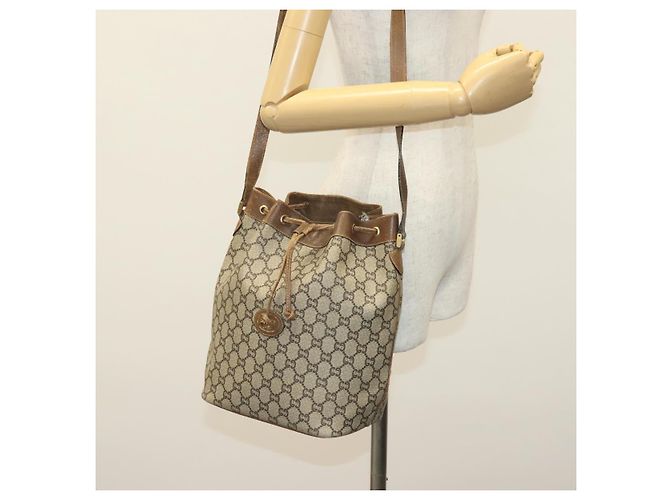 Borsa a Spalla GUCCI GG Plus Supreme in Pelle PVC Beige Oro Auth bs29350 D'oro - vista 22