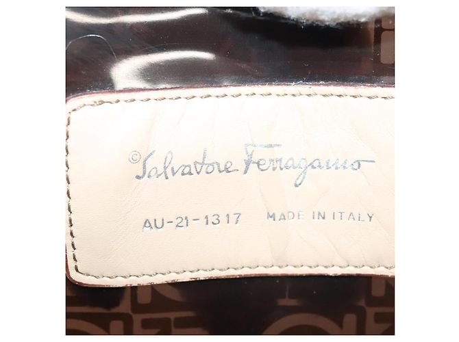 Borsa Tote Gancini in vinile marrone Auth BA5292 di Salvatore Ferragamo - vista 12