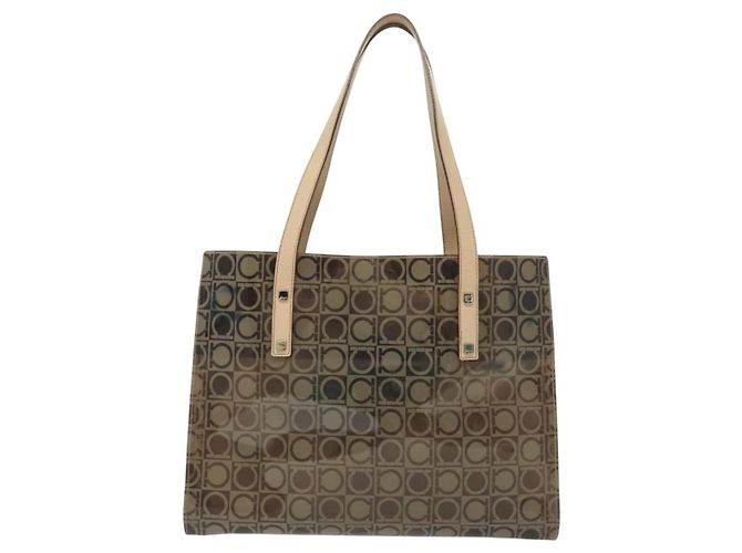 Borsa Tote Gancini in vinile marrone Auth BA5292 di Salvatore Ferragamo - vista 13