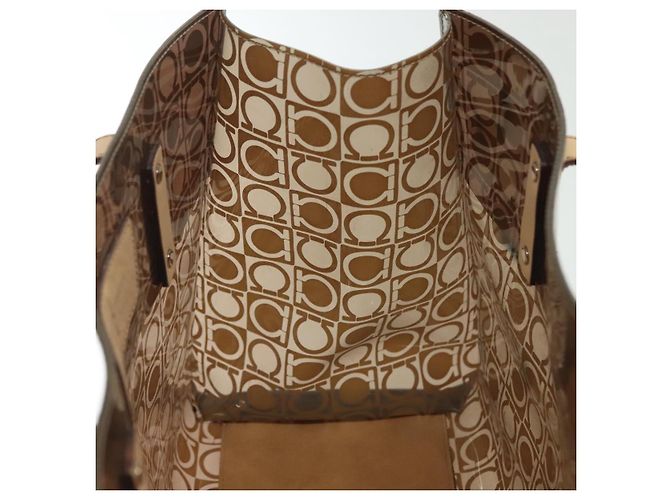 Borsa Tote Gancini in vinile marrone Auth BA5292 di Salvatore Ferragamo - vista 17