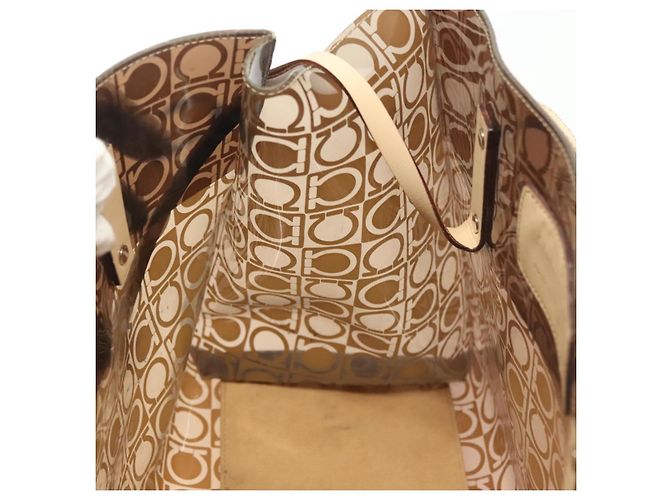 Borsa Tote Gancini in vinile marrone Auth BA5292 di Salvatore Ferragamo - vista 18