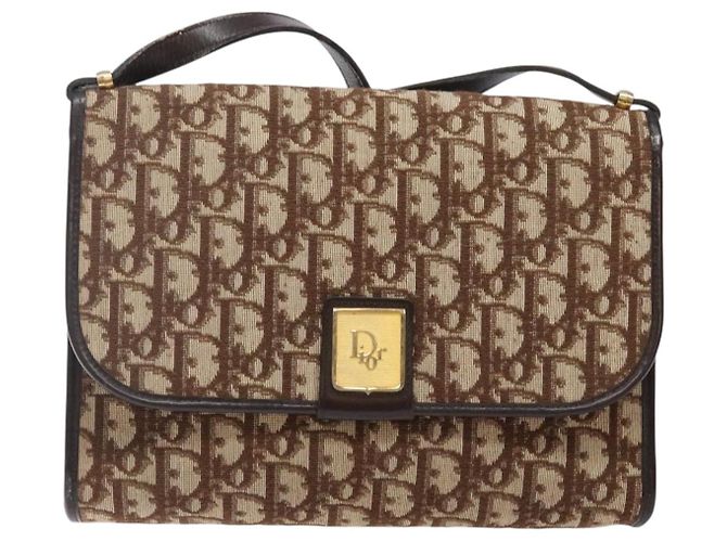 Borsa a spalla in tela Trotter Christian Dior marrone oro Auth yk19433 - vista 13