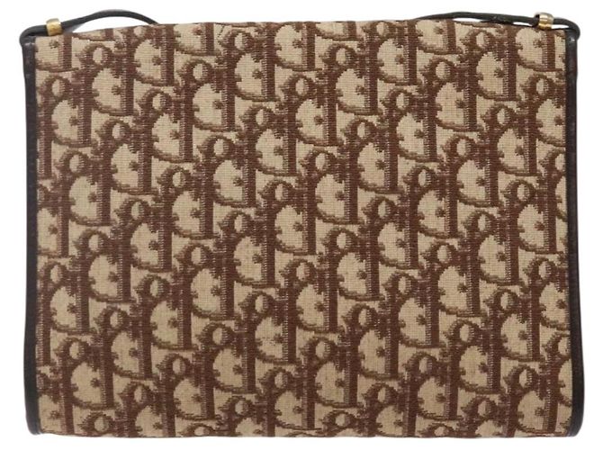 Borsa a spalla in tela Trotter Christian Dior marrone oro Auth yk19433 - vista 2