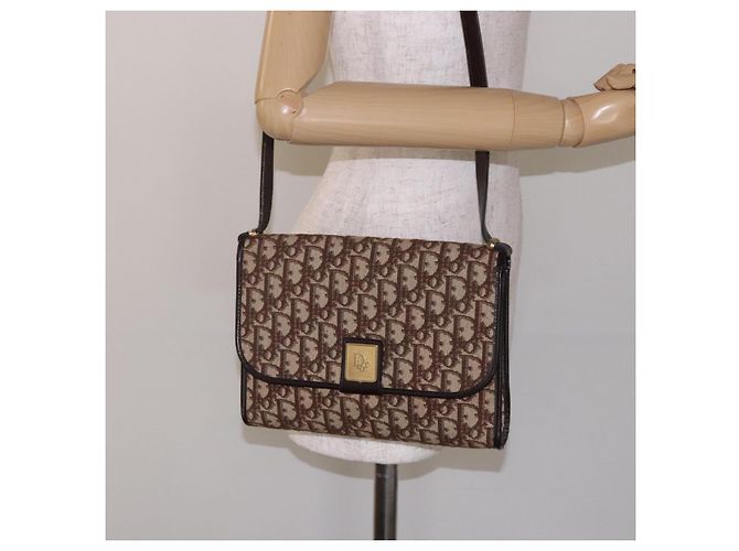 Borsa a spalla in tela Trotter Christian Dior marrone oro Auth yk19433 - vista 22
