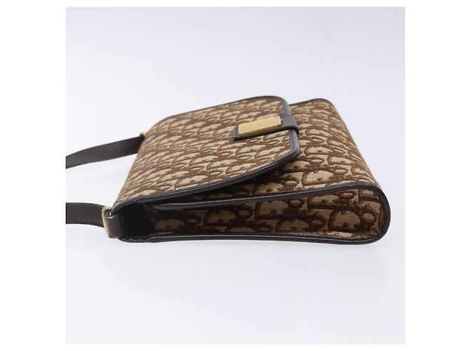 Borsa a spalla in tela Trotter Christian Dior marrone oro Auth yk19433 - vista 4