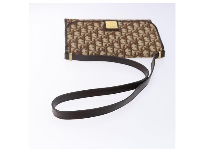 Borsa a spalla in tela Trotter Christian Dior marrone oro Auth yk19433 - vista 7