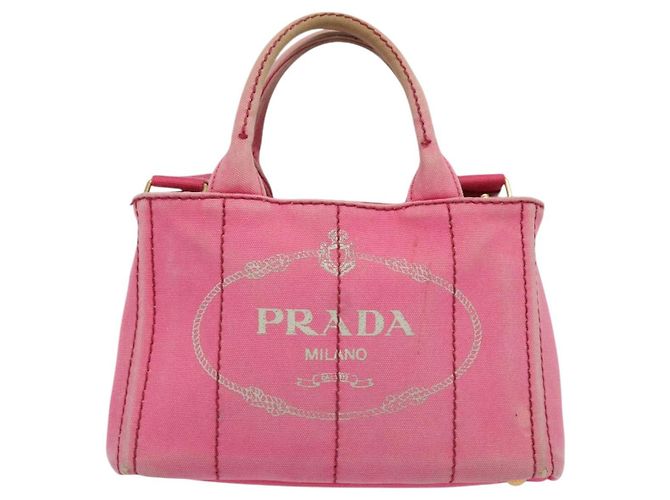 PRADA Borsa Canapa PM in Tela 2way Rosa Oro Auth ep10705 D'oro - vista 13