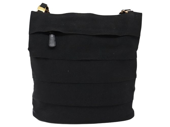 Bolsa de Ombro com Corrente Salvatore Ferragamo em Lona Preta e Dourada Auth gh718 Preto Dourado - vista 13
