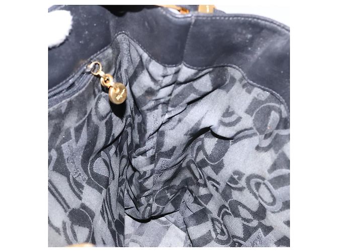 Bolsa de Ombro com Corrente Salvatore Ferragamo em Lona Preta e Dourada Auth gh718 Preto Dourado - vista 17