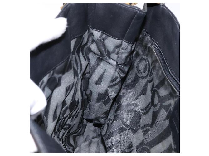 Bolsa de Ombro com Corrente Salvatore Ferragamo em Lona Preta e Dourada Auth gh718 Preto Dourado - vista 18