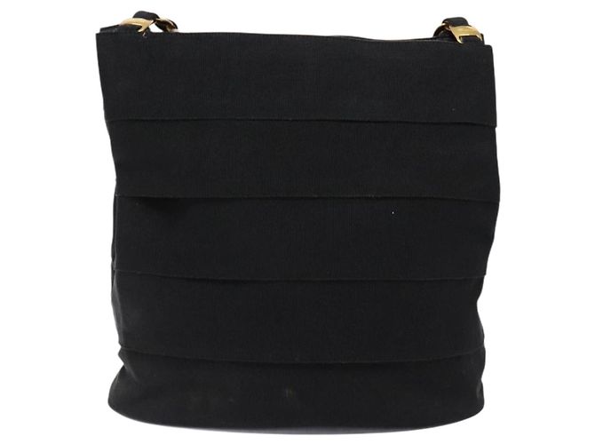Bolsa de Ombro com Corrente Salvatore Ferragamo em Lona Preta e Dourada Auth gh718 Preto Dourado - vista 2