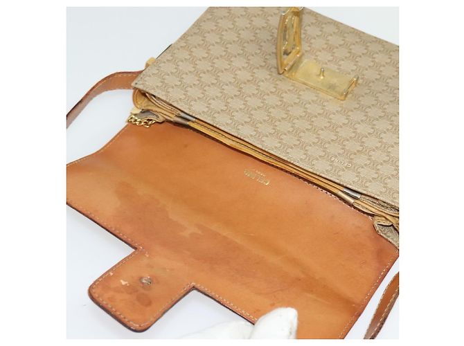Céline Borsa a Spalla in Tela Macadam CELINE PVC Beige Oro Auth 142119 D'oro - vista 10
