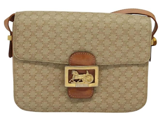 Céline Borsa a Spalla in Tela Macadam CELINE PVC Beige Oro Auth 142119 D'oro - vista 13