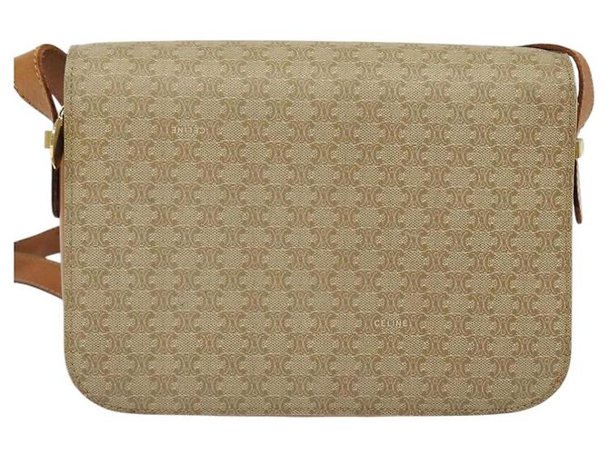 Céline Borsa a Spalla in Tela Macadam CELINE PVC Beige Oro Auth 142119 D'oro - vista 2