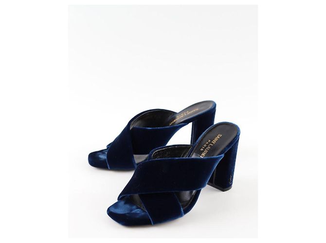 Saint Laurent Mule in velluto blu - vista 3