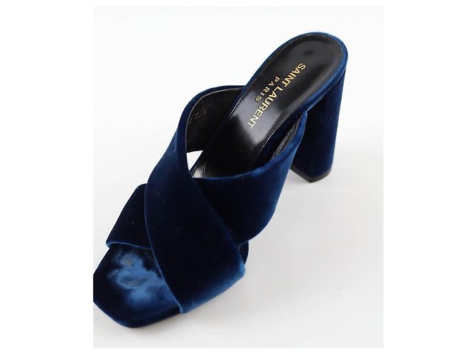 Saint Laurent Mule in velluto blu - vista 5