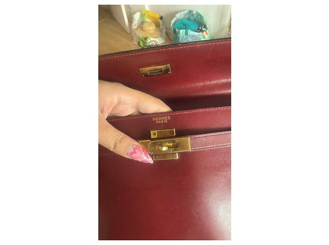 Borsa a mano Hermès Kelly 32 in pelle rosso scuro Bordò - vista 12