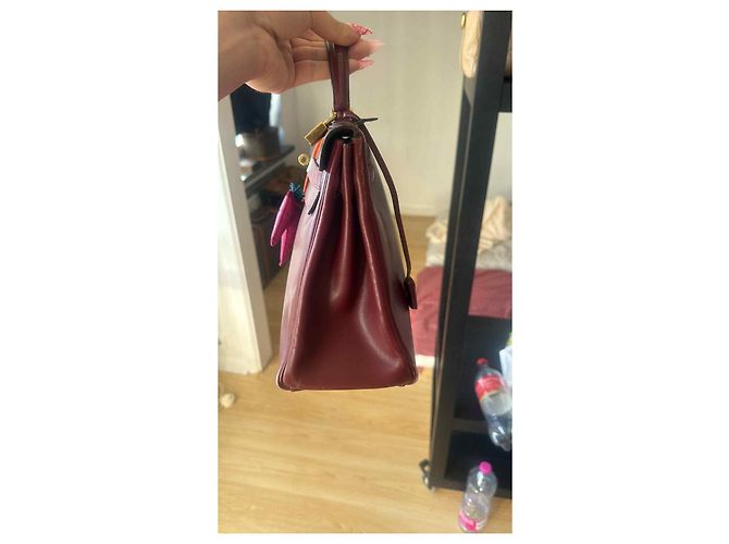 Borsa a mano Hermès Kelly 32 in pelle rosso scuro Bordò - vista 4