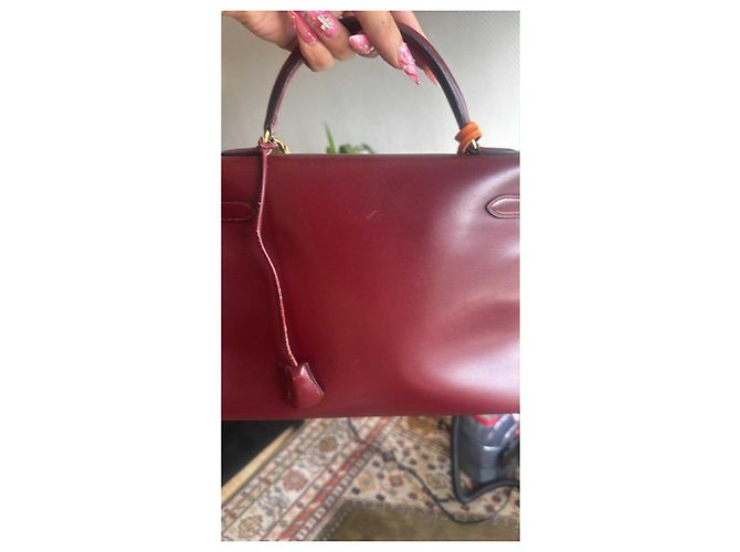 Borsa a mano Hermès Kelly 32 in pelle rosso scuro Bordò - vista 5