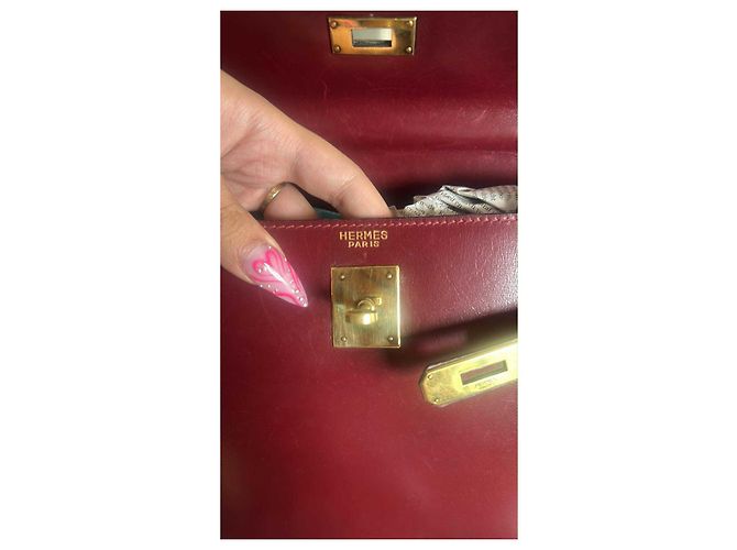 Borsa a mano Hermès Kelly 32 in pelle rosso scuro Bordò - vista 8