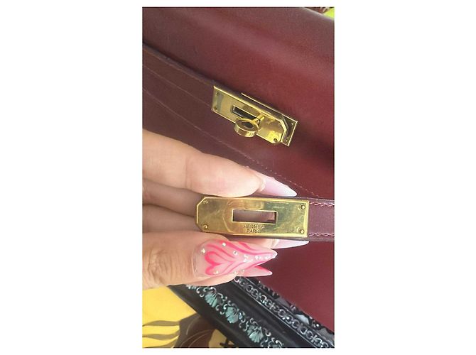 Borsa a mano Hermès Kelly 32 in pelle rosso scuro Bordò - vista 9