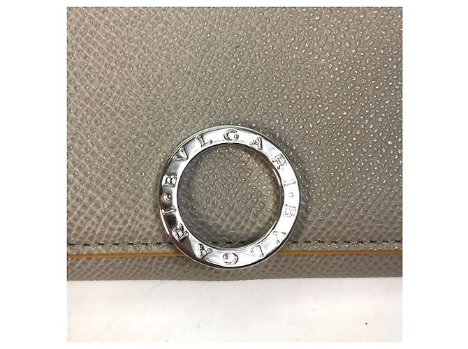 Bulgari Billetera bi-fold de cuero gris y amarillo Bvlgari Castaño - vista 11