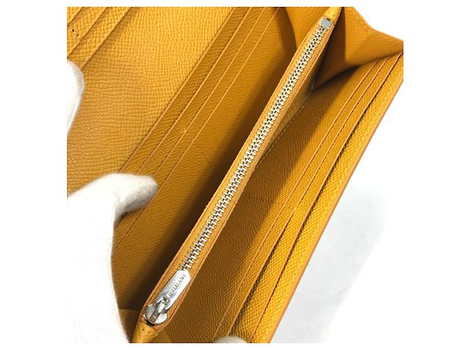 Bulgari Billetera bi-fold de cuero gris y amarillo Bvlgari Castaño - vista 15