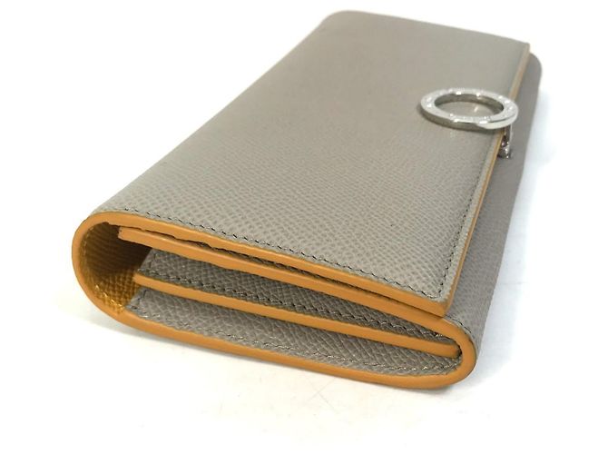 Bulgari Billetera bi-fold de cuero gris y amarillo Bvlgari Castaño - vista 5