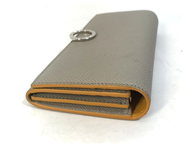 Bulgari Billetera bi-fold de cuero gris y amarillo Bvlgari Castaño - vista 6