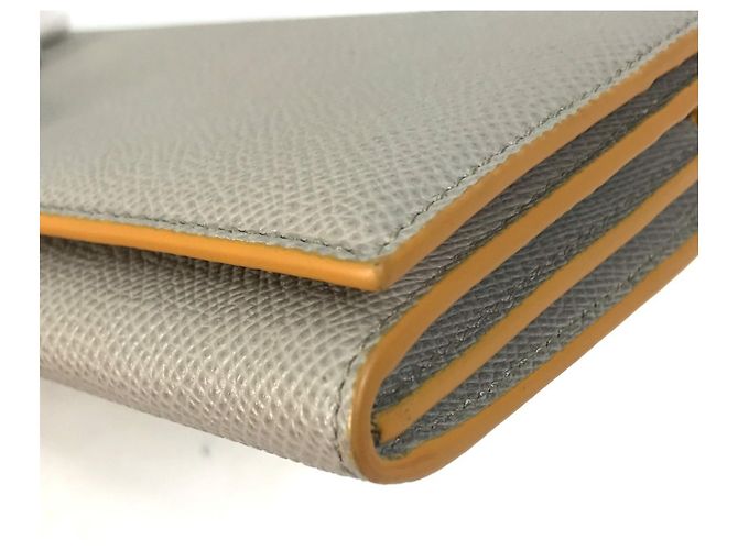 Bulgari Billetera bi-fold de cuero gris y amarillo Bvlgari Castaño - vista 8