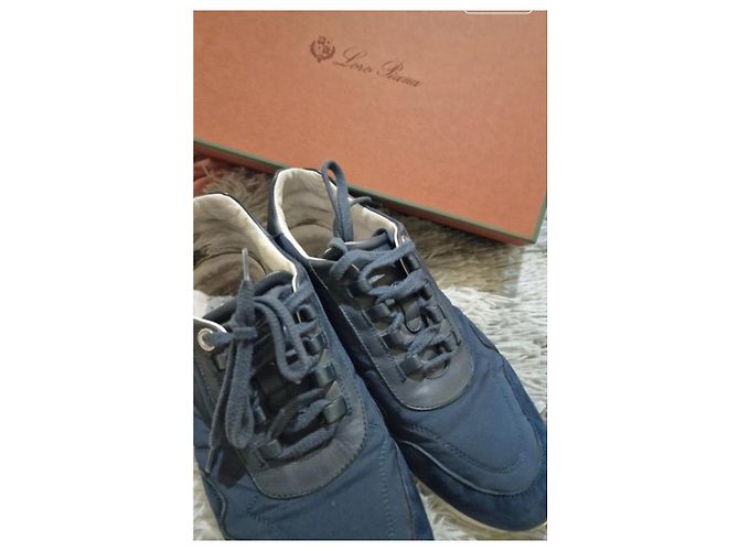 Sneakers Loro Piana in cashmere blu scuro - vista 4