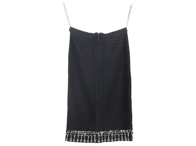 Saia midi em rayon preto com barra adornada Herve Leger - vista 2
