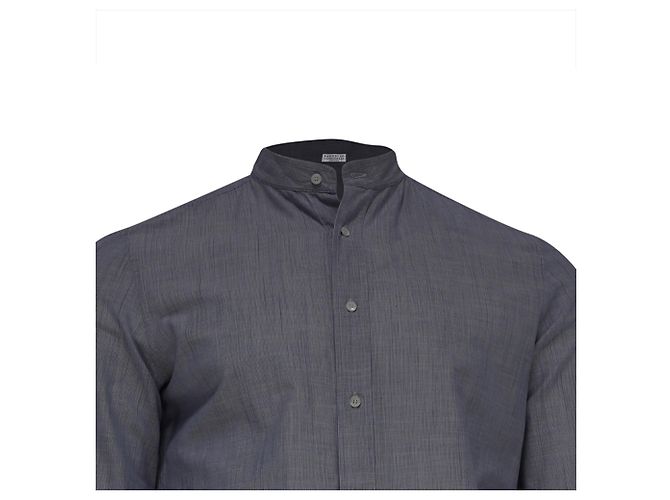 Camicia a righe con bottoni in cotone blu Brunello Cucinelli - vista 2