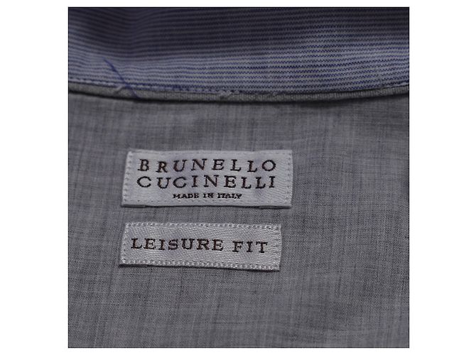 Camicia a righe con bottoni in cotone blu Brunello Cucinelli - vista 5