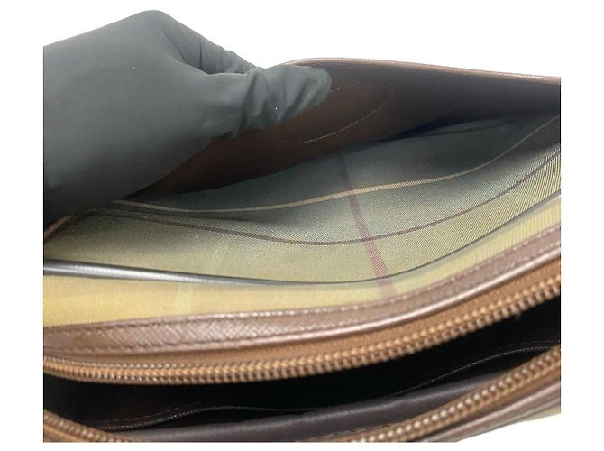 Borsa a spalla in pelle e tela Burberrys Marrone - vista 10