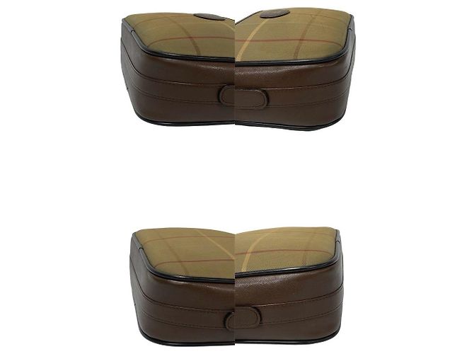Borsa a spalla in pelle e tela Burberrys Marrone - vista 8