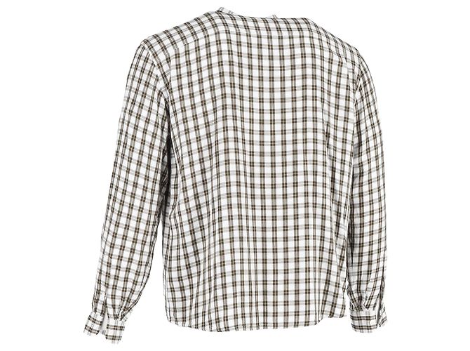 Ami Check-Print Button-Down Shirt in Brown and White Cotton - view 3