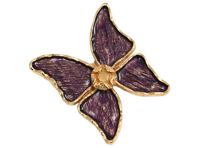 Spilla Farfalla Vintage Saint Laurent in Ottone Viola - vista 2