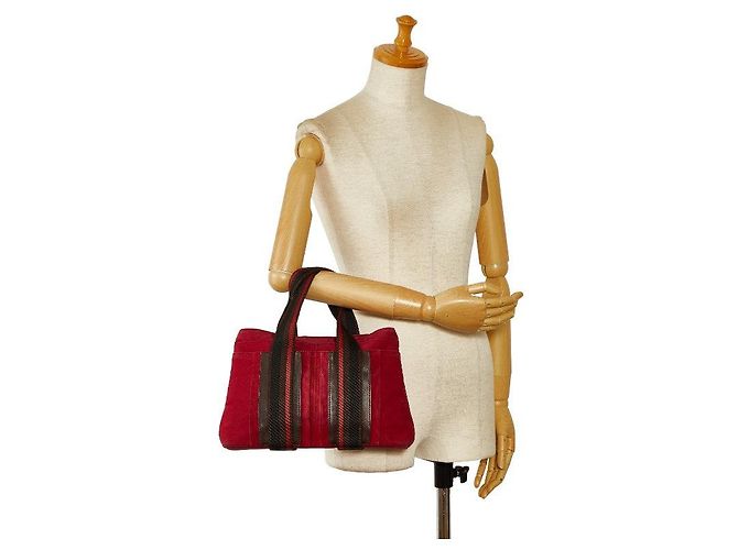 Hermès Troca Horizontal MM Canvas Tote Bag Rot - Ansicht 8