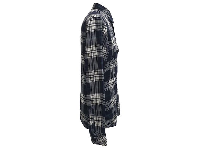 Dolce & Gabbana Gold Checked Button-Down Langarmhemd aus navyblauer Baumwolle Marineblau - Ansicht 2