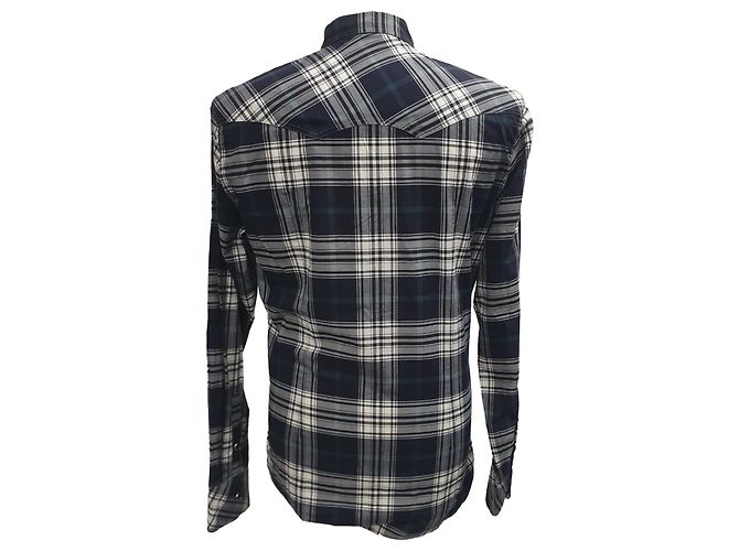 Dolce & Gabbana Gold Checked Button-Down Langarmhemd aus navyblauer Baumwolle Marineblau - Ansicht 3