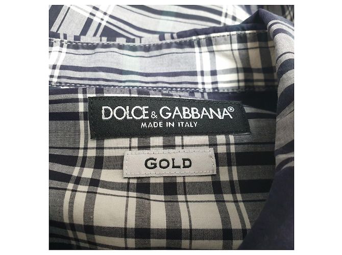 Dolce & Gabbana Gold Checked Button-Down Langarmhemd aus navyblauer Baumwolle Marineblau - Ansicht 4