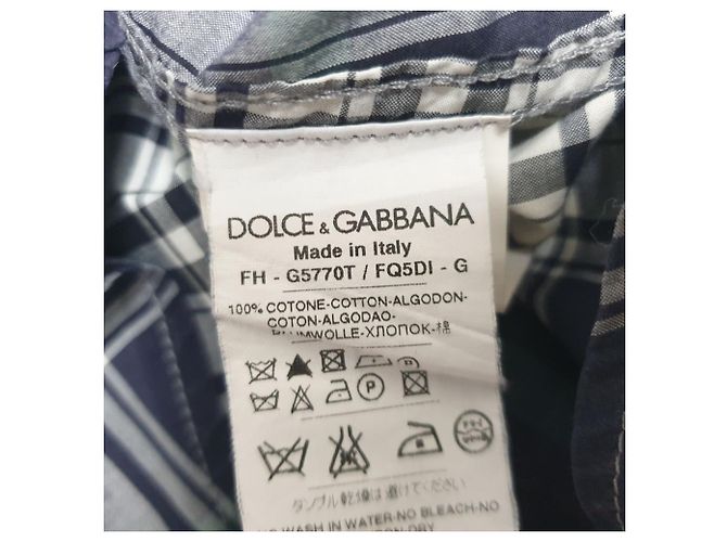 Dolce & Gabbana Gold Checked Button-Down Langarmhemd aus navyblauer Baumwolle Marineblau - Ansicht 5