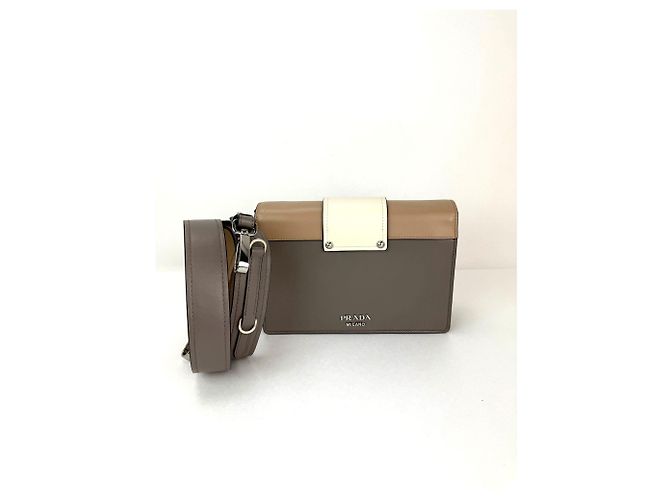 Borsa a tracolla in pelle di vitello beige e grigia Prada Cahier Multicolore - vista 2