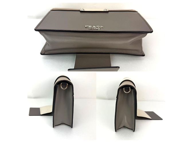 Borsa a tracolla in pelle di vitello beige e grigia Prada Cahier Multicolore - vista 3