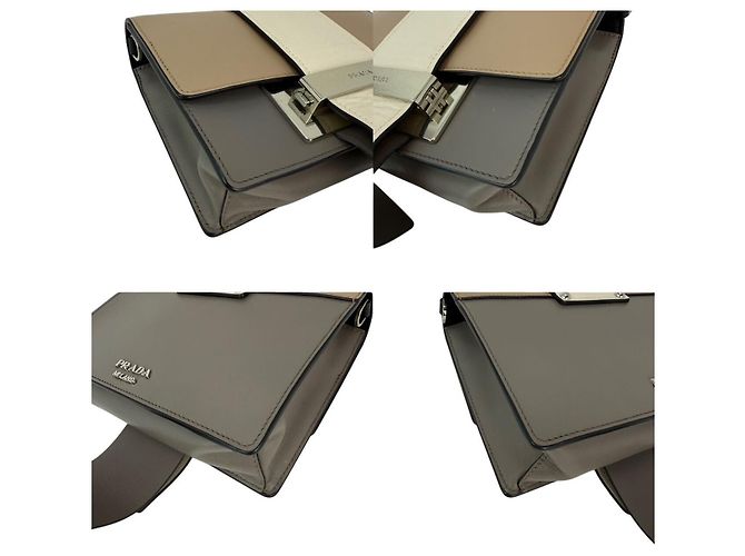 Borsa a tracolla in pelle di vitello beige e grigia Prada Cahier Multicolore - vista 4