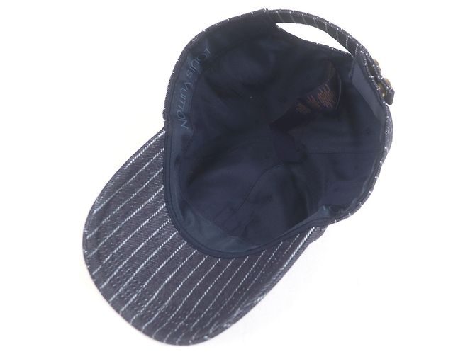 Cappellino da baseball in denim a righe in cotone Louis Vuitton Blu - vista 5
