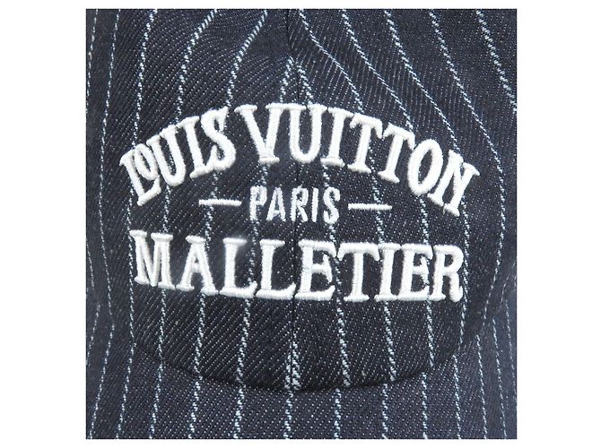 Cappellino da baseball in denim a righe in cotone Louis Vuitton Blu - vista 6