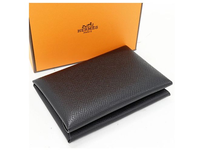 Hermès Hermes Calvi Duo Epsom Bifold Card Case Coin Case Black - view 2
