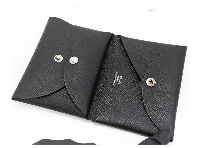 Hermès Hermes Calvi Duo Epsom Bifold Card Case Coin Case Black - view 3